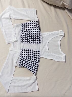 WEN Black and White Mesh Mix Stretch Top